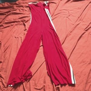 Norma Kamali Red Jumpsuit with White Stripes